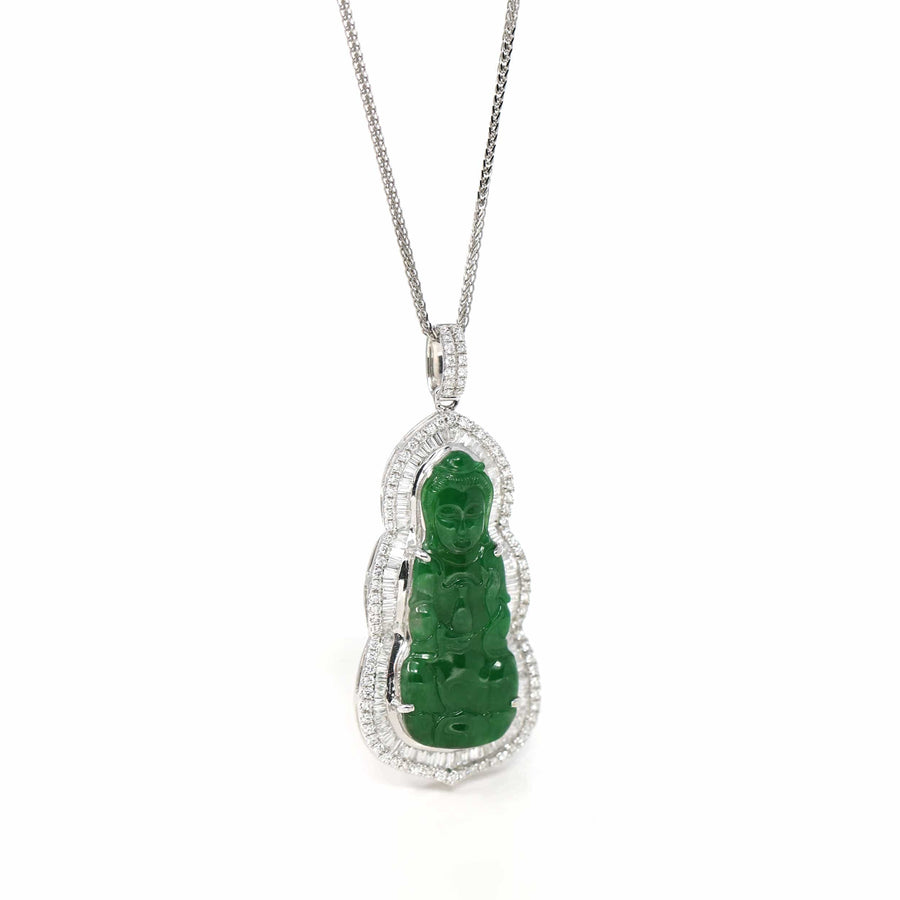 Baikalla Jewelry 18k Gold Jadeite Necklace 18K White Gold High-End Imperial Jadeite Jade "Goddess of Compassion" Guan Yin Necklace with Diamonds