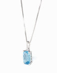 Baikalla Jewelry Gemstone Pendant Necklace Swiss Blue Topaz Baikalla™ 14k White Gold Natural Topaz Prong Set Necklace With Diamonds