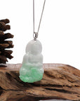Baikalla Jewelry Jade Guanyin Pendant Necklace 14k White Gold "Goddess of Compassion" Genuine Green Jadeite Jade Guanyin Necklace With Gold Diamond Bail