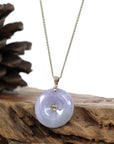 Baikalla Jewelry Gold Jadeite Jade Pendant Necklace Pendant Only "Good Luck Button" Lavender Jadeite Jade Lucky KouKou Pendant With 14K Yellow Gold Diamond Bail