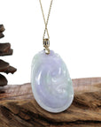 Baikalla Jewelry Jade Guanyin Pendant Necklace "Wang Shi Ru Yi" Genuine Lavender Green Jadeite Jade Pendant Necklace With 14K Yellow Gold Diamond Bail