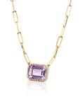 Baikalla Jewelry Gemstone Pendant Necklace 18k Yellow Gold AAA Royal Amethyst Emerald Cut Pendant Necklace With Diamonds