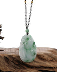 Baikalla Jewelry Jade Guanyin Pendant Necklace Genuine Green Jadeite Jade RuYi Pendant Necklace With Real Ice Jadeite jade Beads Necklace