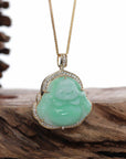 Baikalla Jewelry Gold Jade Buddha Baikalla™ "Laughing Buddha" 14k Gold Genuine Green Jadeite Jade with VS1 Diamonds
