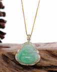 Baikalla Jewelry Gold Jade Buddha Pendant Only Baikalla "Laughing Buddha" 14k Gold Genuine Green Jadeite Jade with VS1 Diamonds