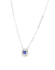 Baikalla Jewelry Gemstone Pendant Necklace Blue Sapphire Baikalla™ 14k White Gold Emerald Round 4 Prong Set Necklace With Diamond-Cut Halo