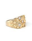 Baikalla Jewelry Gold Diamond Men's Ring 9 14k Solid Yellow Gold Nugget VS1 Diamond Men's Big Band Ring