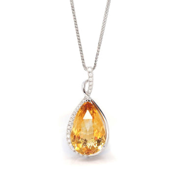Baikalla Jewelry Gemstone Pendant Necklace Pendant Only 14k White Gold AA Citrine Tear Drop Necklace with Diamonds