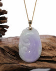 Baikalla Jewelry Jade Guanyin Pendant Necklace Nylon String Necklace Genuine Lavender Jadeite Jade RuYi Pendant Necklace With 14K Yellow Gold Bail