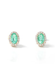 Baikalla Jewelry Gold Gemstone Earrings Emerald Earrings Baikalla™ 14k Natural Oval Emerald Earrings W/Diamond Halo