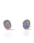 Baikalla Jewelry Gold Gemstone Earrings Baikalla™ 14k Yellow Gold Natural Oval Australian Blue Opal Bezel Set Earrings