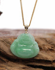 Baikalla Jewelry Jade Buddha Pendant Baikalla™ "Laughing Buddha" Genuine Vibrant Green Jadeite Buddha Pendant Necklace With 14k Yellow Gold Diamond Bail