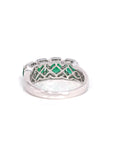 Baikalla Jewelry Gold Emerald Ring 18k White Gold Natural Emerald Four Stones Set Band Ring with Diamonds