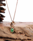 Baikalla Jewelry 18k Gold Jadeite Necklace 18K Rose Gold "Morning Glory" Imperial Jadeite Jade Cabochon Necklace with Diamonds