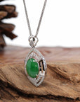 Baikalla Jewelry 18k Gold Jadeite Necklace 18K White Gold Oval Imperial Jadeite Jade Cabochon Necklace with Diamonds