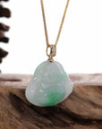 Baikalla Jewelry Jade Buddha Pendant Baikalla™ "Laughing Buddha" Genuine Green Jadeite Buddha Necklace With 14k Yellow Gold Diamond Bail
