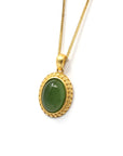 Baikalla Jewelry Jade Pendant Necklace Baikalla™ "Lucky Oval Jade" Sterling Silver Nephrite Green Jade Classic Pendant Necklace