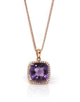 Baikalla Jewelry Gemstone Pendant Necklace 18K Rose Gold AA Royal Amethyst Cushion Cut Pendant Necklace With Diamonds