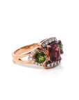 Baikalla Jewelry 14K Gold Tourmaline Ring 18K Rose Gold 3 Stone Natural AAA Tourmaline Ring with VS1 Diamonds