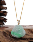 Baikalla Jewelry Jade Buddha Pendant Pendant Only Baikalla™ "Laughing Buddha" Genuine Green Jadeite Buddha Pendant Necklace With 14k Yellow Gold Diamond Bail