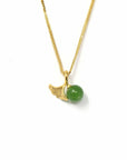 Baikalla Jewelry Gold Jade Necklace Apricot Leaf 24k Yellow Gold Genuine Green Jade Bead With Leaf Pendant Necklace