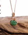 Baikalla Jewelry 18k Gold Jadeite Necklace 18K Rose Gold Oval Imperial Jadeite Jade Cabochon Necklace with Diamonds