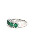 Baikalla Jewelry Gold Emerald Ring 18k White Gold Natural Emerald Four Stones Set Band Ring with Diamonds