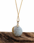 Baikalla Jewelry Jade Pendant Natural Yellow Jadeite Jade Lucky "Yin Yang Pixiu" Necklace With 14k Yellow Gold Diamond Bail