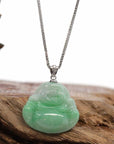 Baikalla Jewelry Jade Buddha Pendant Baikalla™ "Laughing Buddha" Genuine Vibrant Green Jadeite Buddha Pendant Necklace With 14k White Gold Diamond Bail