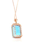 Baikalla Jewelry Gemstone Pendant Necklace 14k Rose Gold London Blue Topaz Faceted Emerald Cut Prong Set Necklace With Diamonds