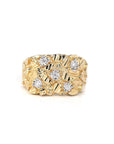 Baikalla Jewelry Gold Diamond Men's Ring 14k Solid Yellow Gold Nugget VS1 Diamond Men's Big Band Ring