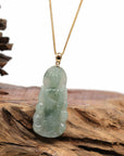Baikalla Jewelry Jade Guanyin Pendant Necklace Baikalla 14k White Gold "Goddess of Compassion" Genuine Ice Blue Green Burmese Jadeite Jade Guanyin Necklace With Good Luck Design