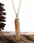 Baikalla Jewelry Jade Pendant 14K Yellow Natural Red & Brown Jadeite Jade Comb Necklace