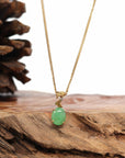 Baikalla Jewelry 18k Gold Jadeite Necklace 18K Yellow Gold "Apricot Flower" Oval Apple Green Jadeite Jade Cabochon Necklace with Diamonds