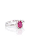 Baikalla Jewelry Gold Ruby Ring 18k White Gold Natural Oval Ruby Diamond Anniversary Ring