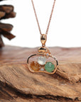 Baikalla Jewelry 18k Gold Jadeite Necklace 18K Rose Gold "Lucky Goodie Bottle" Multi-Color Jadeite Jade Cabochon Necklace with Diamonds