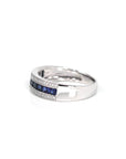 Baikalla Jewelry Gold Sapphire Ring 18k White Gold Natural Blue Sapphire Channel Set Band Ring with Diamonds