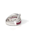 Baikalla Jewelry Gold Sapphire Ring 18k White Gold Natural Ruby Channel Set Fancy Ring with Diamonds
