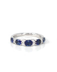 Baikalla Jewelry Gold Sapphire Ring 18k White Gold Natural Blue Sapphire Five Stones Set Band Ring with Diamonds