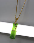 Baikalla Jewelry Gold Jade Necklace 24k Yellow Gold Genuine Nephrite Apple Green Jade Bamboo Pendant Necklace
