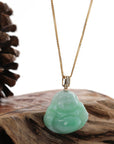 Baikalla Jewelry Jade Pendant Natural Burmese Jadeite Jade "Laughing Buddha" With 14k Yellow VS1 Diamond Bail