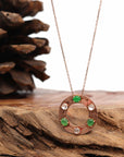 Baikalla Jewelry 18k Gold Jadeite Necklace 18K Rose Gold "Multi-Color Jadeite" Genuine Ice and Imperial Jadeite Jade Pendant with Diamonds