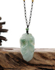 Baikalla Jewelry Jade Pendant Necklace Genuine Ice Blue-Green Jadeite Jade "Good Fortune Leaf" Pendant Necklace With Real Jadeite Bead Necklace