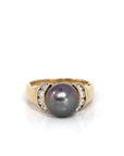 Baikalla Jewelry 18K Gold Tourmaline Ring 18k Yellow Gold Cultured Black Pearl Diamond Ring