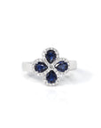 Baikalla Jewelry Gold Sapphire Ring 18k White Gold Natural Four Tear Drop Blue Sapphire Ring with Diamonds