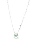 Baikalla Jewelry Gemstone Pendant Necklace Emerald Baikalla™ 14k White Gold Sapphire Round 4 Prong Set Necklace With Diamond-Cut Halo