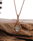 Baikalla Jewelry 18k Gold Jadeite Necklace 18K Rose Gold Ice Jadeite Jade Hulu Necklace with Diamonds