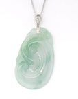 Baikalla Jewelry 18k Gold Jadeite Pendant Genuine Burmese Ice Blue Jadeite RuYi Pendant with 18k White Gold Bail