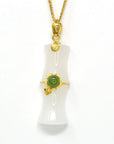 Baikalla Jewelry 24k gold jade jewelry 24k Yellow Solid Gold Genuine Nephrite White & Green Jade Bamboo Pendant Necklace(N2)