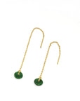 Baikalla Jewelry Gold Jade Earrings Baikalla™ "Lucky Button"14K Royal Yellow Gold Genuine Jade Jadeite Lucky Nuts Drop Earrings